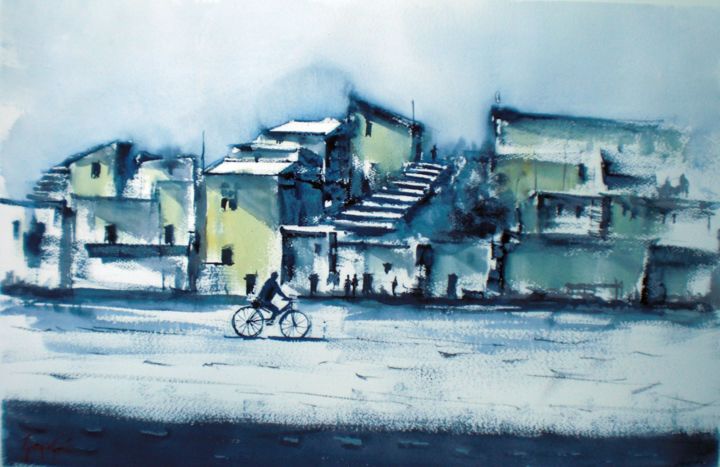 Pittura intitolato "the bike 3" da Giorgio Gosti, Opera d'arte originale, Acquarello