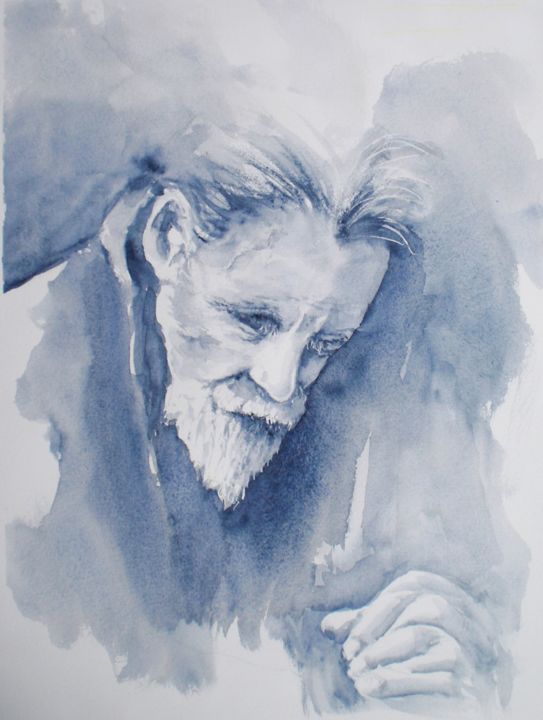 Schilderij getiteld "portrait of an old…" door Giorgio Gosti, Origineel Kunstwerk, Aquarel