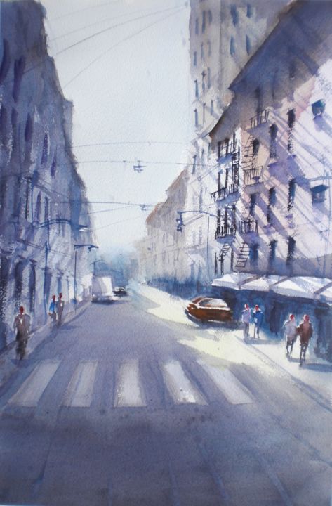 Painting titled "New York New York 5" by Giorgio Gosti, Original Artwork, Watercolor