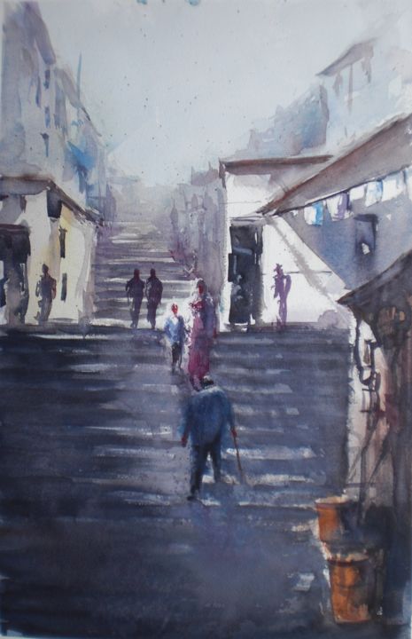 Malerei mit dem Titel "stairs 2" von Giorgio Gosti, Original-Kunstwerk, Aquarell