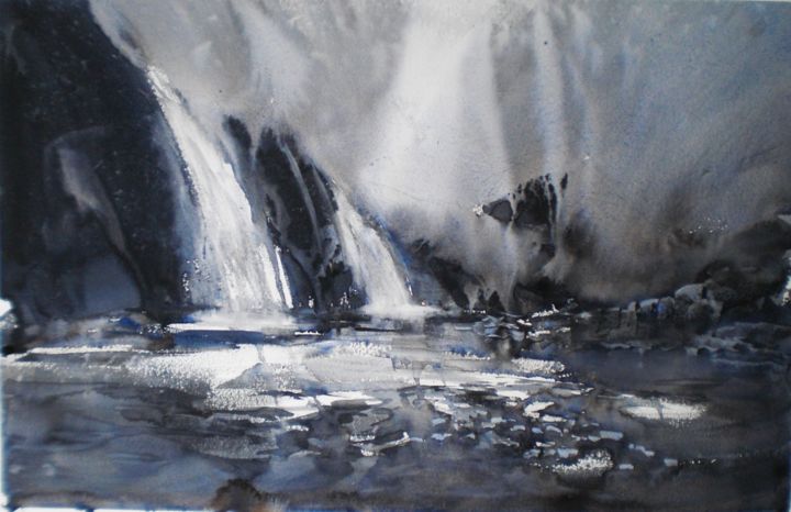 「waterfall 2」というタイトルの絵画 Giorgio Gostiによって, オリジナルのアートワーク, 水彩画