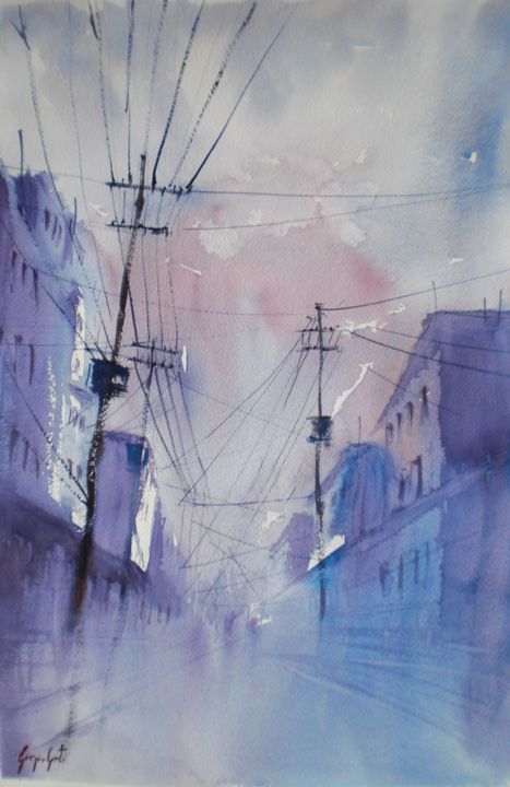 Painting titled "wires" by Giorgio Gosti, Original Artwork, Watercolor