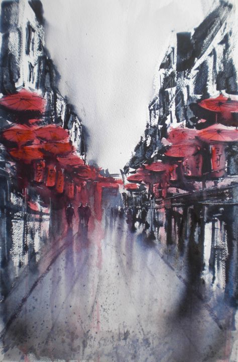 Painting titled "an imaginary city 22" by Giorgio Gosti, Original Artwork, Watercolor