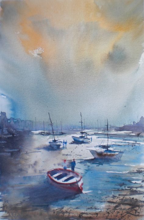 Peinture intitulée "boats 24" par Giorgio Gosti, Œuvre d'art originale, Aquarelle