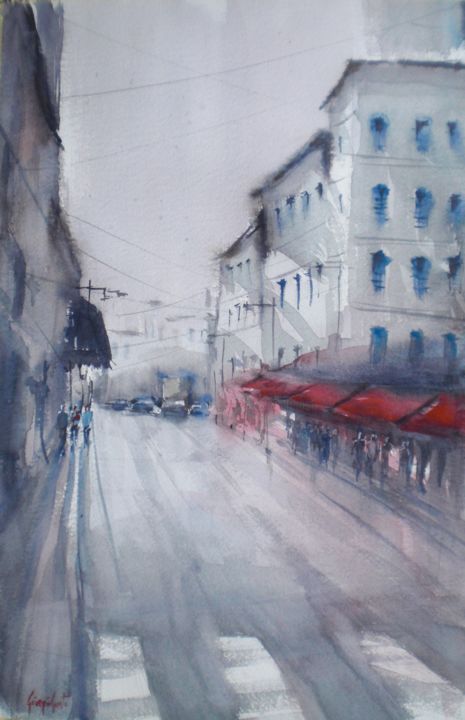 Painting titled "an imaginary city 24" by Giorgio Gosti, Original Artwork, Watercolor