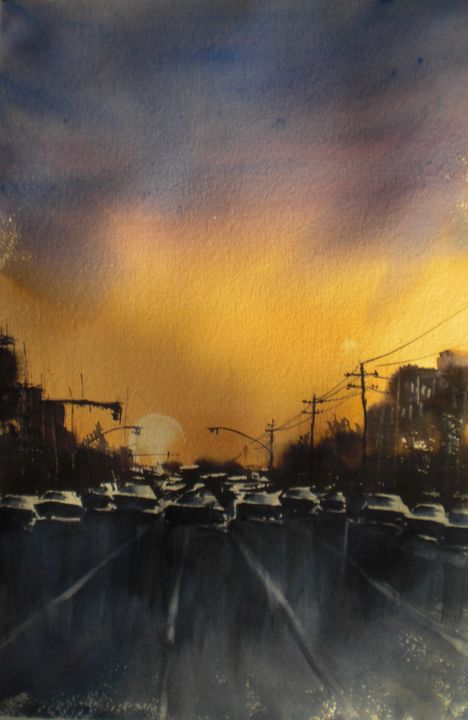 Painting titled "an imaginary city 25" by Giorgio Gosti, Original Artwork, Watercolor