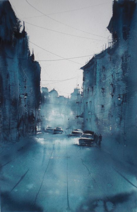 Malerei mit dem Titel "an imaginary city 28" von Giorgio Gosti, Original-Kunstwerk, Aquarell