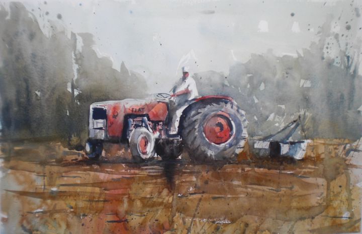 Malerei mit dem Titel "the tractor 6" von Giorgio Gosti, Original-Kunstwerk, Aquarell