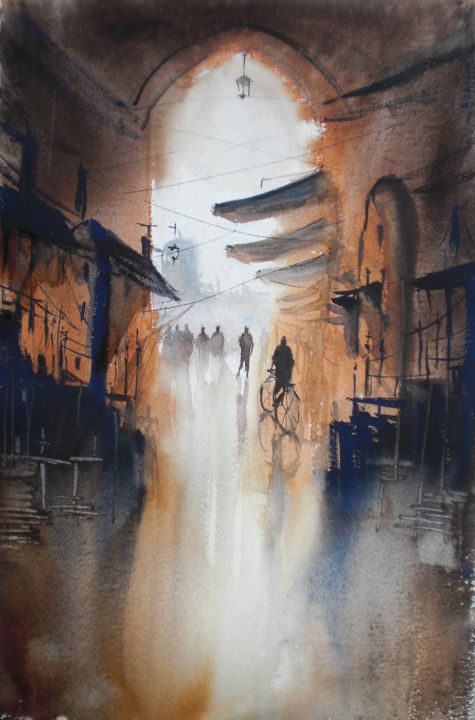 Painting titled "Marrakech' souk 3" by Giorgio Gosti, Original Artwork, Watercolor