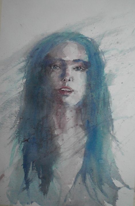 Painting titled "young girl 5" by Giorgio Gosti, Original Artwork, Watercolor