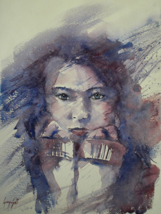 Painting titled "young girl 7" by Giorgio Gosti, Original Artwork, Watercolor