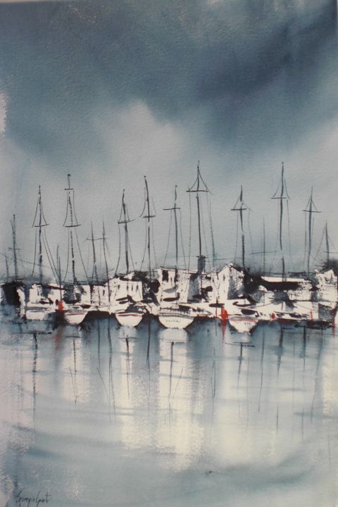 Malerei mit dem Titel "boats 28" von Giorgio Gosti, Original-Kunstwerk, Aquarell