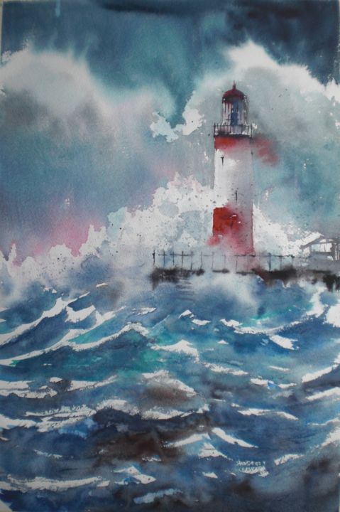 Painting titled "lighthouse 5" by Giorgio Gosti, Original Artwork, Watercolor