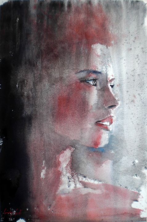 Painting titled "young girl 9" by Giorgio Gosti, Original Artwork, Watercolor