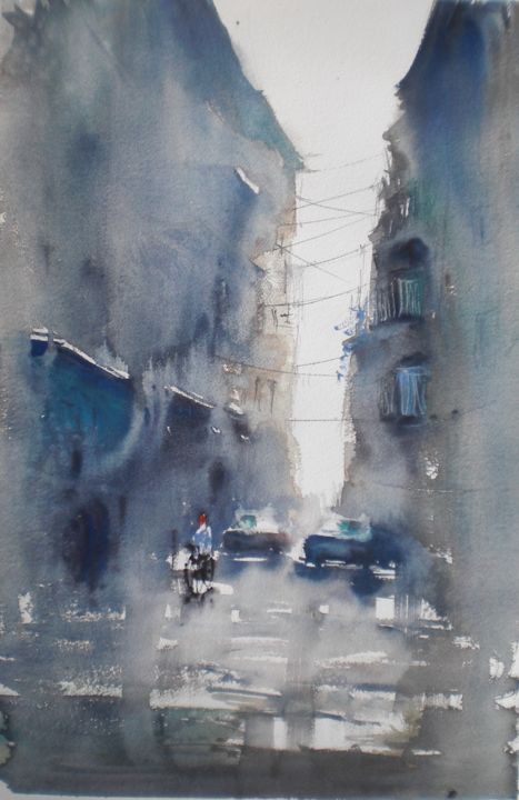 Painting titled "an imaginary city 29" by Giorgio Gosti, Original Artwork, Watercolor