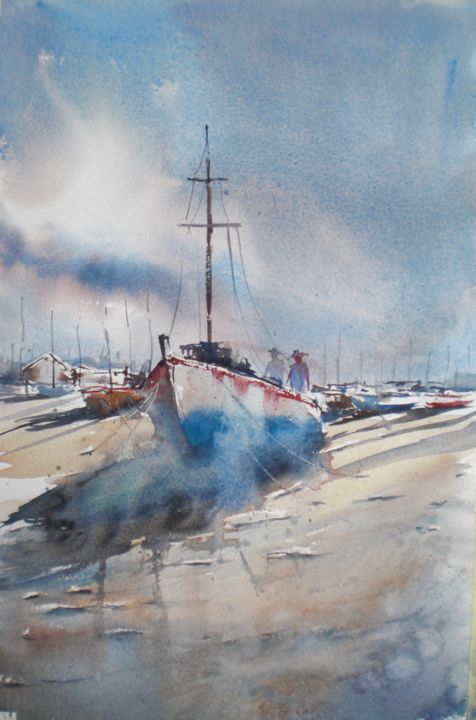 Malerei mit dem Titel "boats 30" von Giorgio Gosti, Original-Kunstwerk, Aquarell