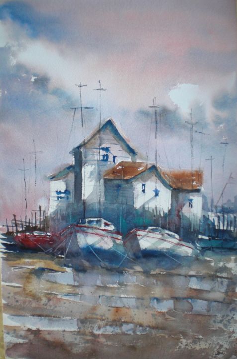 Schilderij getiteld "boats 33" door Giorgio Gosti, Origineel Kunstwerk, Aquarel