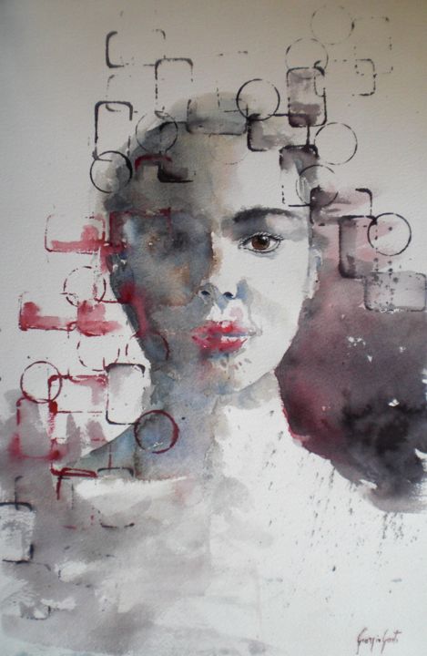 Картина под названием "young girl 13" - Giorgio Gosti, Подлинное произведение искусства, Акварель