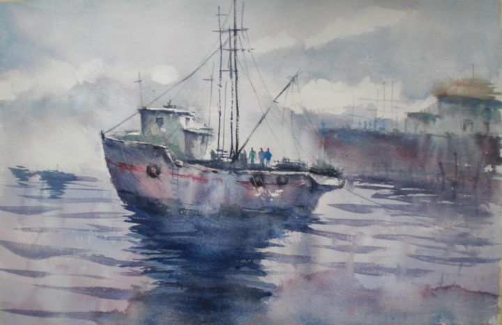 Картина под названием "boats 35" - Giorgio Gosti, Подлинное произведение искусства, Акварель