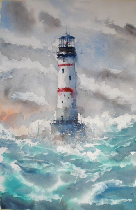 Painting titled "lighthouse 8" by Giorgio Gosti, Original Artwork, Watercolor