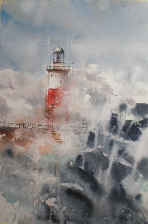 Malerei mit dem Titel "lighthouse 9" von Giorgio Gosti, Original-Kunstwerk, Aquarell