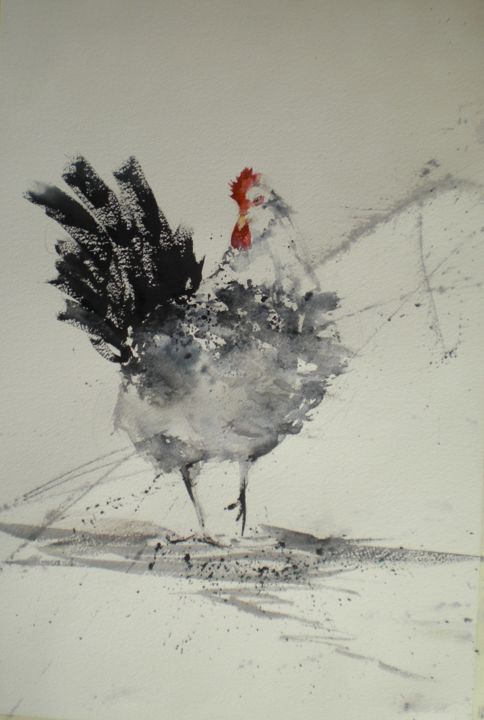 Malerei mit dem Titel "rooster 8 #artistsu…" von Giorgio Gosti, Original-Kunstwerk, Aquarell