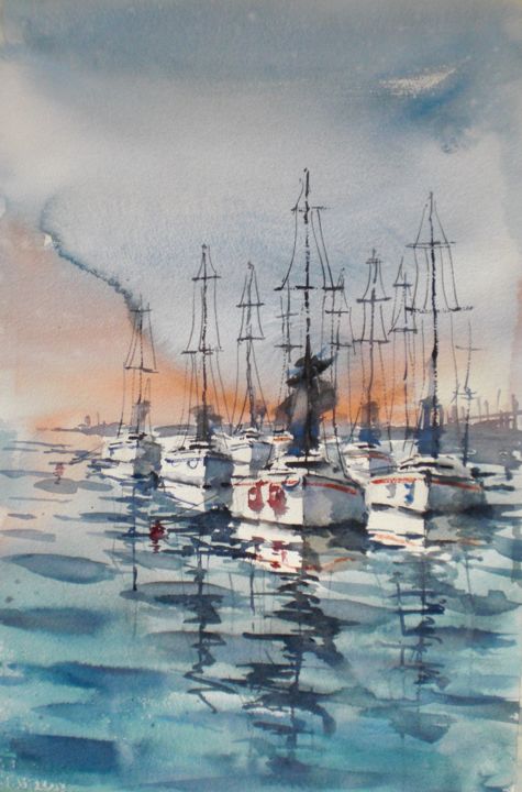 Malerei mit dem Titel "boats 38 #artistsup…" von Giorgio Gosti, Original-Kunstwerk, Aquarell