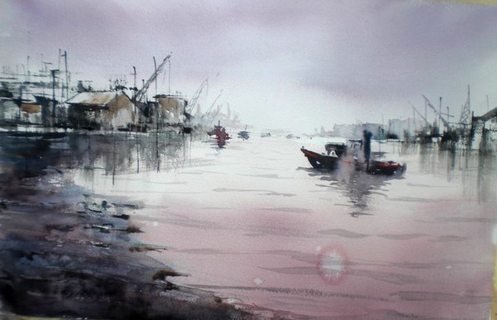 Painting titled "boats 43 #ArtistSup…" by Giorgio Gosti, Original Artwork, Watercolor