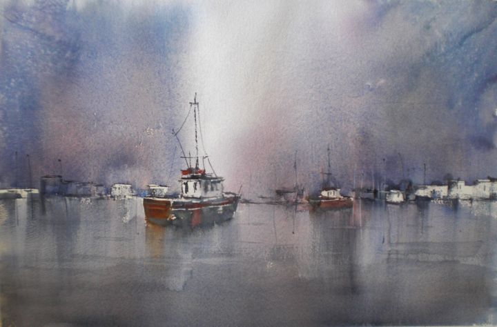 Painting titled "boats 46 #ArtistSup…" by Giorgio Gosti, Original Artwork, Watercolor