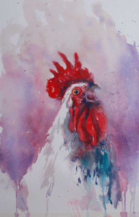 Painting titled "rooster 9" by Giorgio Gosti, Original Artwork, Watercolor