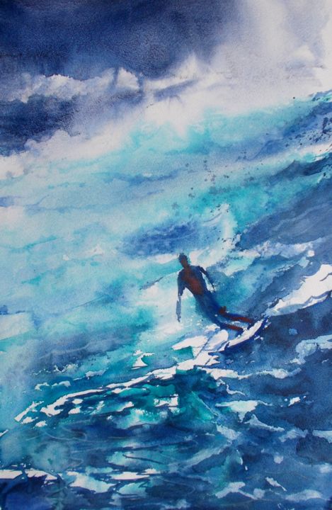 Painting titled "the surfer 3 #artis…" by Giorgio Gosti, Original Artwork, Watercolor