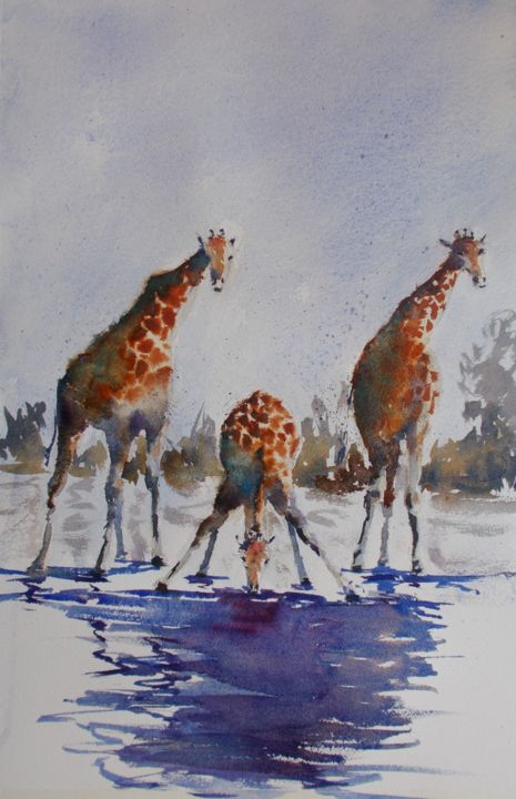 Peinture intitulée "giraffes" par Giorgio Gosti, Œuvre d'art originale, Aquarelle