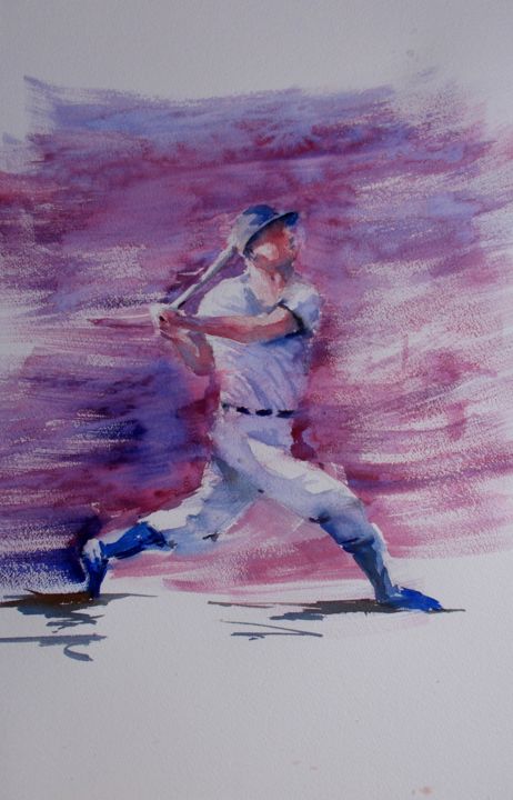Pittura intitolato "baseball player 3" da Giorgio Gosti, Opera d'arte originale, Acquarello