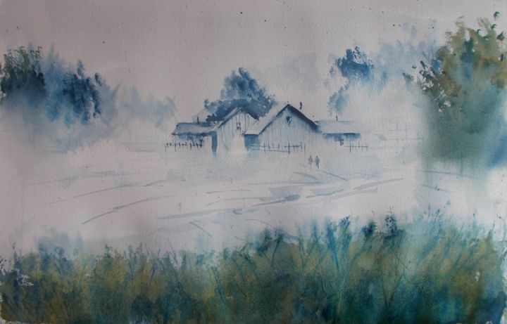 「countryside landsca…」というタイトルの絵画 Giorgio Gostiによって, オリジナルのアートワーク, 水彩画