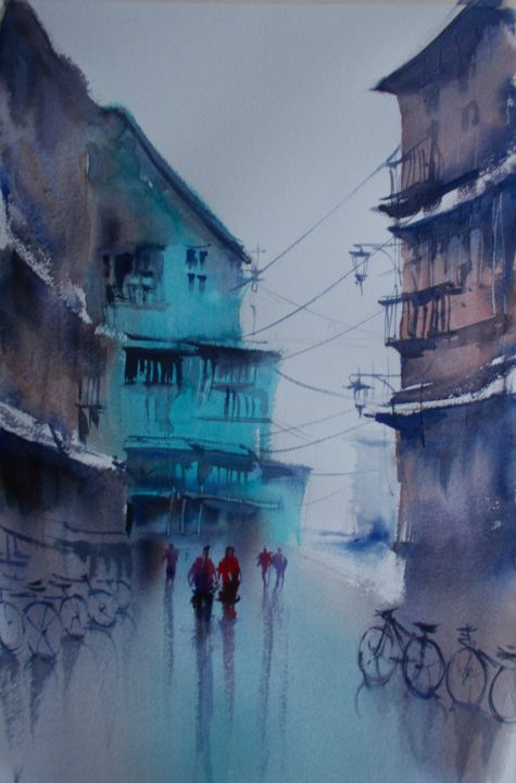 Painting titled "an imaginary city 44" by Giorgio Gosti, Original Artwork, Watercolor