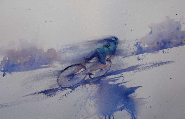 Painting titled "cycling 3" by Giorgio Gosti, Original Artwork, Watercolor