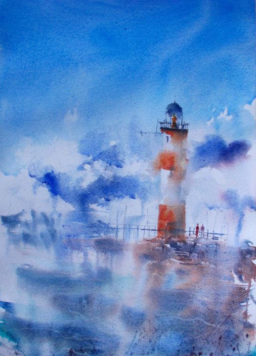 Painting titled "lighthouse 15" by Giorgio Gosti, Original Artwork, Watercolor