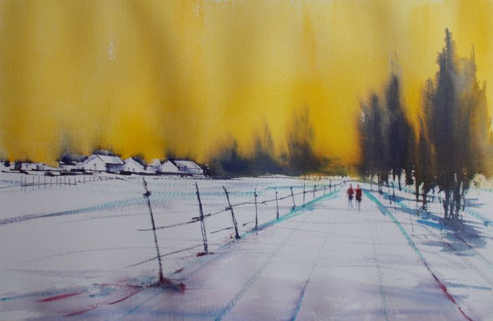 Malarstwo zatytułowany „winter landcape 3” autorstwa Giorgio Gosti, Oryginalna praca, Akwarela