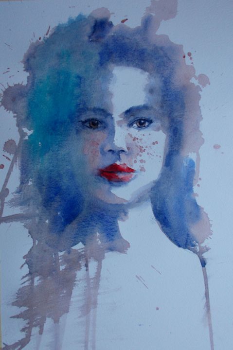 Painting titled "young girl 22" by Giorgio Gosti, Original Artwork, Watercolor