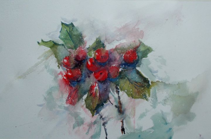 Painting titled "holly berries" by Giorgio Gosti, Original Art, Watercolor