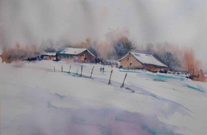 Painting titled "winter landscape 4" by Giorgio Gosti, Original Artwork, Watercolor