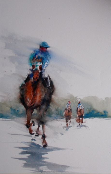 Ζωγραφική με τίτλο "the horse race 15" από Giorgio Gosti, Αυθεντικά έργα τέχνης, Ακουαρέλα