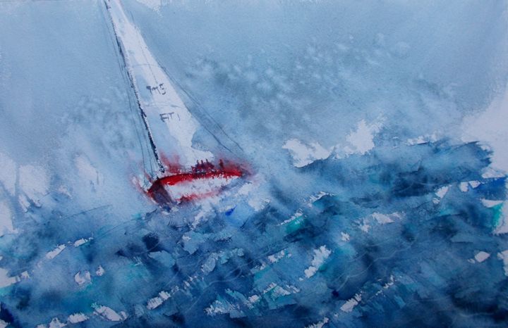 Malerei mit dem Titel "boats 53" von Giorgio Gosti, Original-Kunstwerk, Aquarell