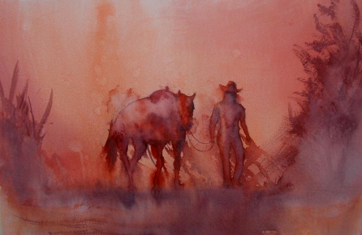 Schilderij getiteld "cowgirl" door Giorgio Gosti, Origineel Kunstwerk, Aquarel