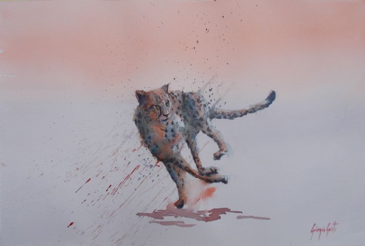 Картина под названием "cheetah 6" - Giorgio Gosti, Подлинное произведение искусства, Акварель
