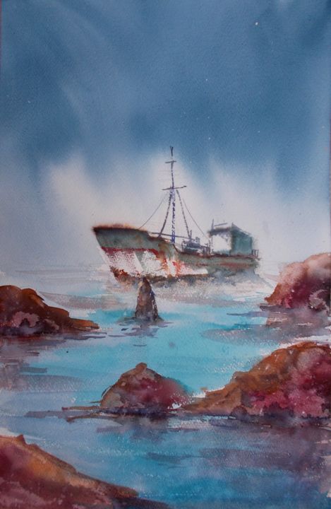 Painting titled "ship wreck 2" by Giorgio Gosti, Original Artwork, Watercolor