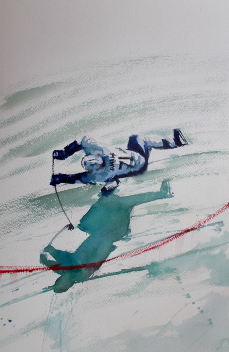 Painting titled "hockey player 2" by Giorgio Gosti, Original Artwork, Watercolor