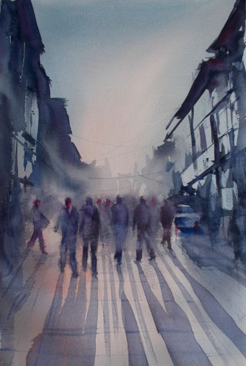 Painting titled "walking people 4" by Giorgio Gosti, Original Artwork, Watercolor