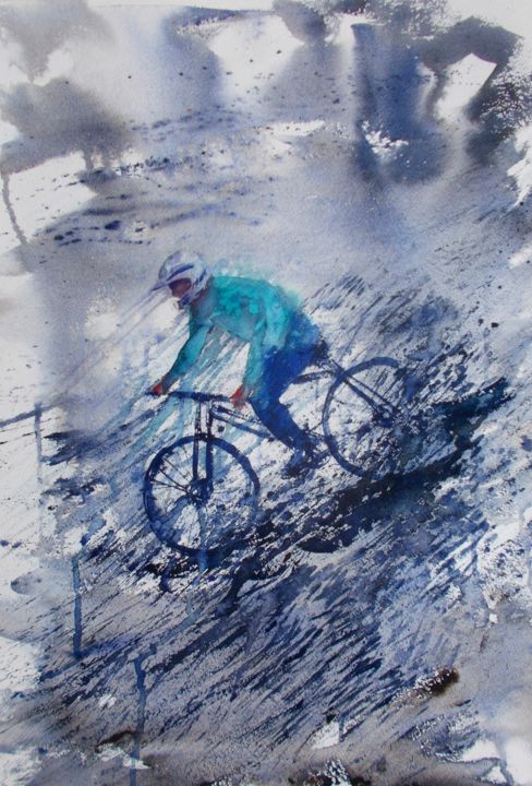 Painting titled "cycling 8" by Giorgio Gosti, Original Artwork, Watercolor