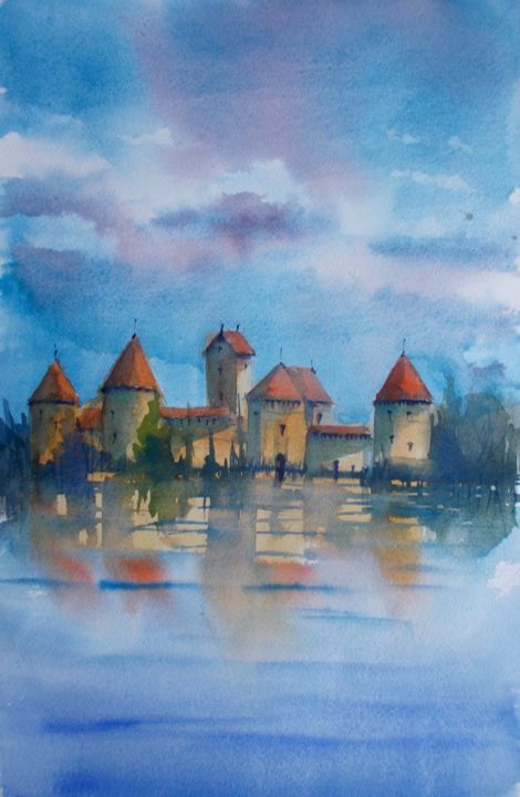 Painting titled "Trakai castle" by Giorgio Gosti, Original Artwork, Watercolor